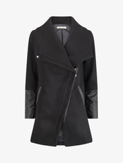 Manteau asymétrique à empiècements en simili - Noir - 4