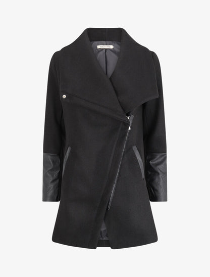 Manteau asymétrique à empiècements en simili - Noir - 4