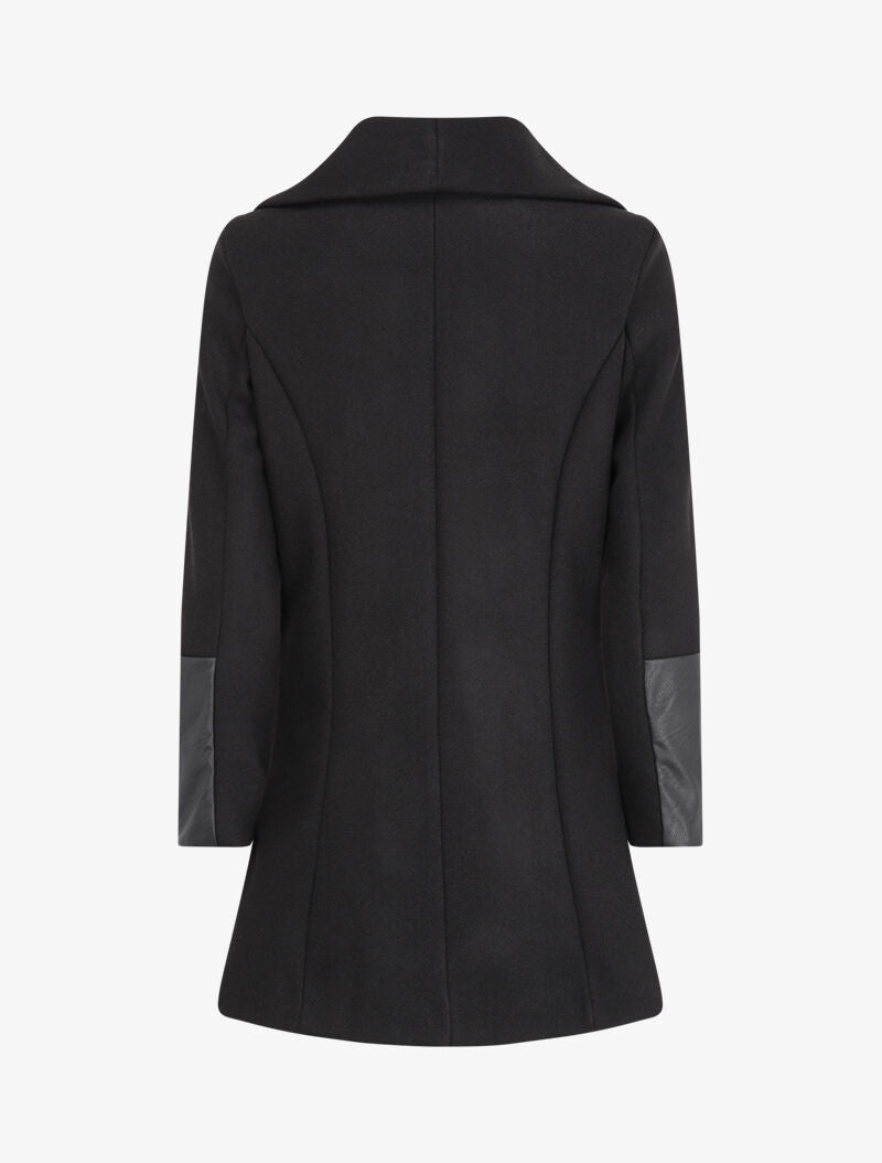Manteau asymétrique à empiècements en simili - Noir - 2