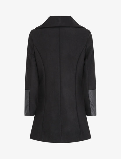 Manteau asymétrique à empiècements en simili - Noir - 2