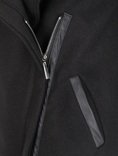 Manteau asymétrique à empiècements en simili - Noir - 3