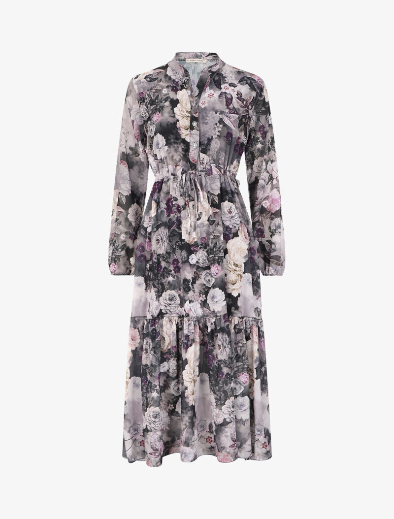 Robe patineuse à imprimé pivoines - Gris - 1