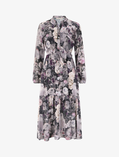 Robe patineuse à imprimé pivoines - Gris - 1