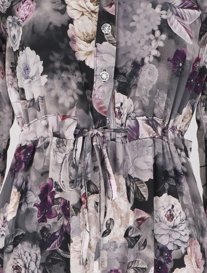 Robe patineuse à imprimé pivoines - Gris - 3