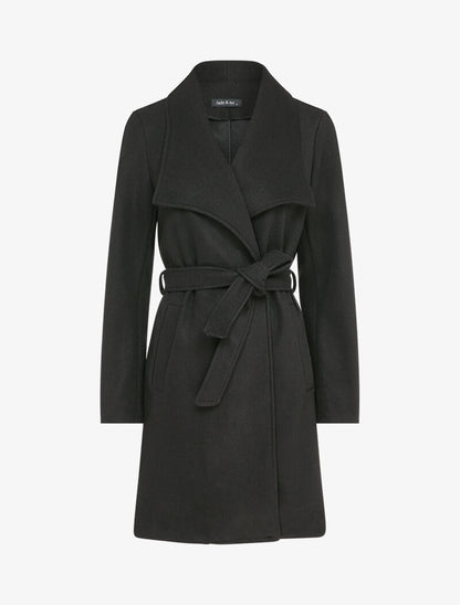 Manteau long droit avec ceinture - Noir - 1