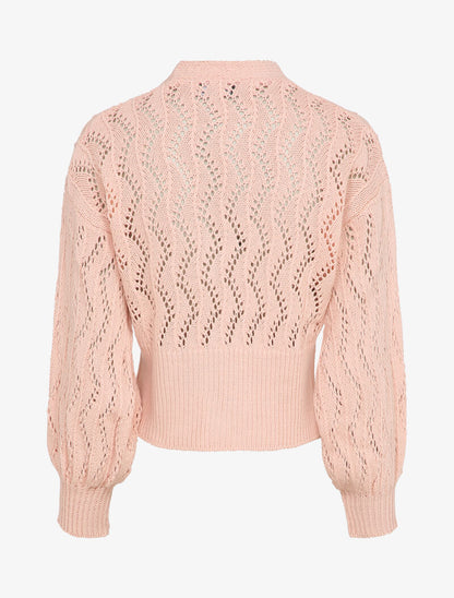 Gilet en maille ajourée à boutons en perles - Rose - 2