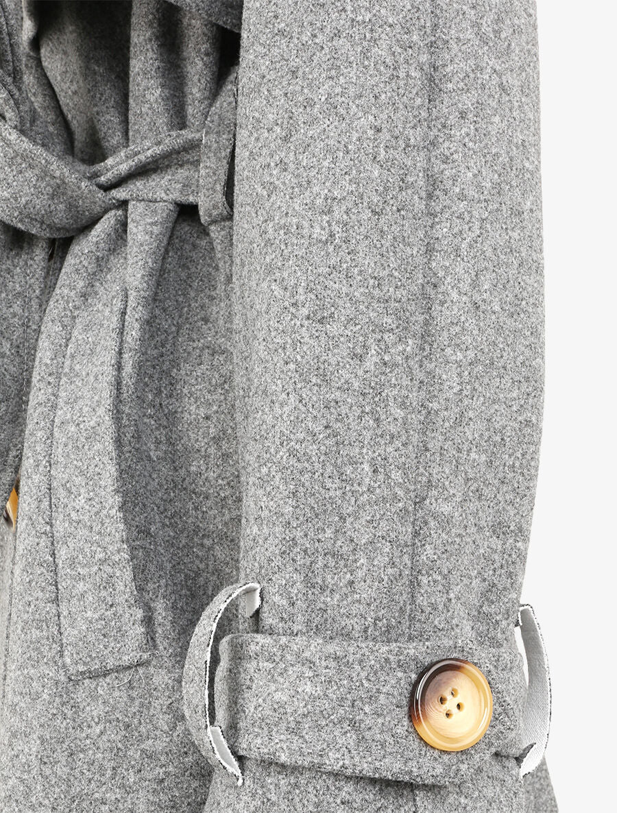 Manteau long à pans croisés et manches raglan - Gris - 3