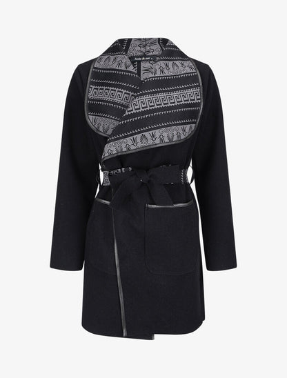 Manteau à col châle imprimé aztèques - Noir - 1