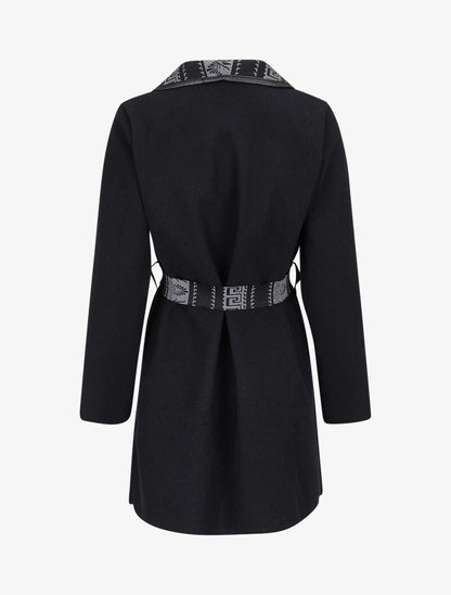 Manteau à col châle imprimé aztèques - Noir - 2