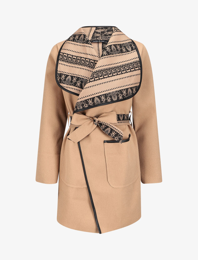 Manteau à col châle imprimé aztèques - Camel - 1