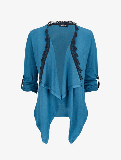 Gilet fin à manches rabattables et liseré en dentelle - Bleu - 1