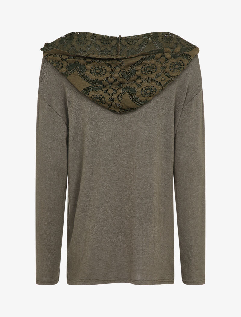 Pull fin à capuche en dentelle - Taupe - 2