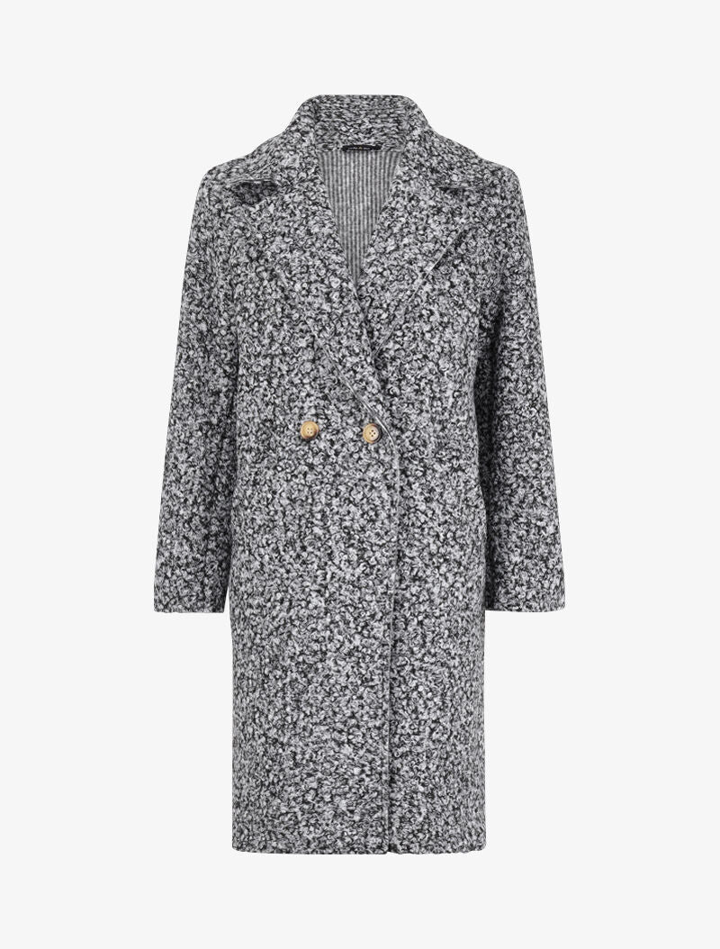 Manteau long coupe droite effet laine bouclée - Gris chiné - 1
