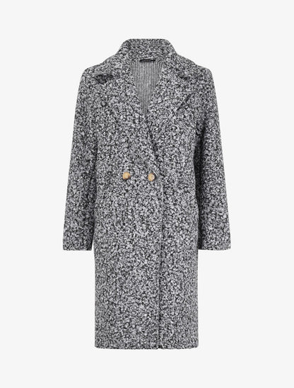 Manteau long coupe droite effet laine bouclée - Gris chiné - 1