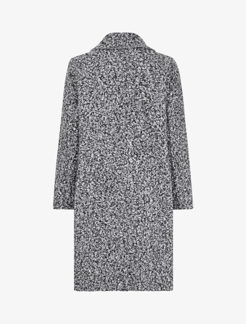 Manteau long coupe droite effet laine bouclée - Gris chiné - 2