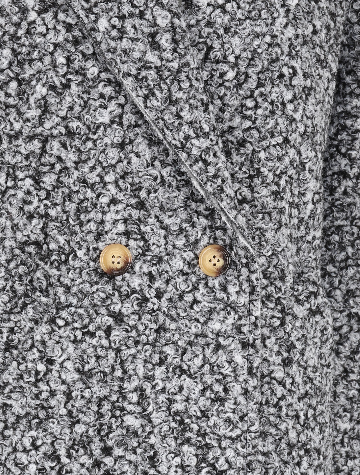 Manteau long coupe droite effet laine bouclée - Gris chiné - 3