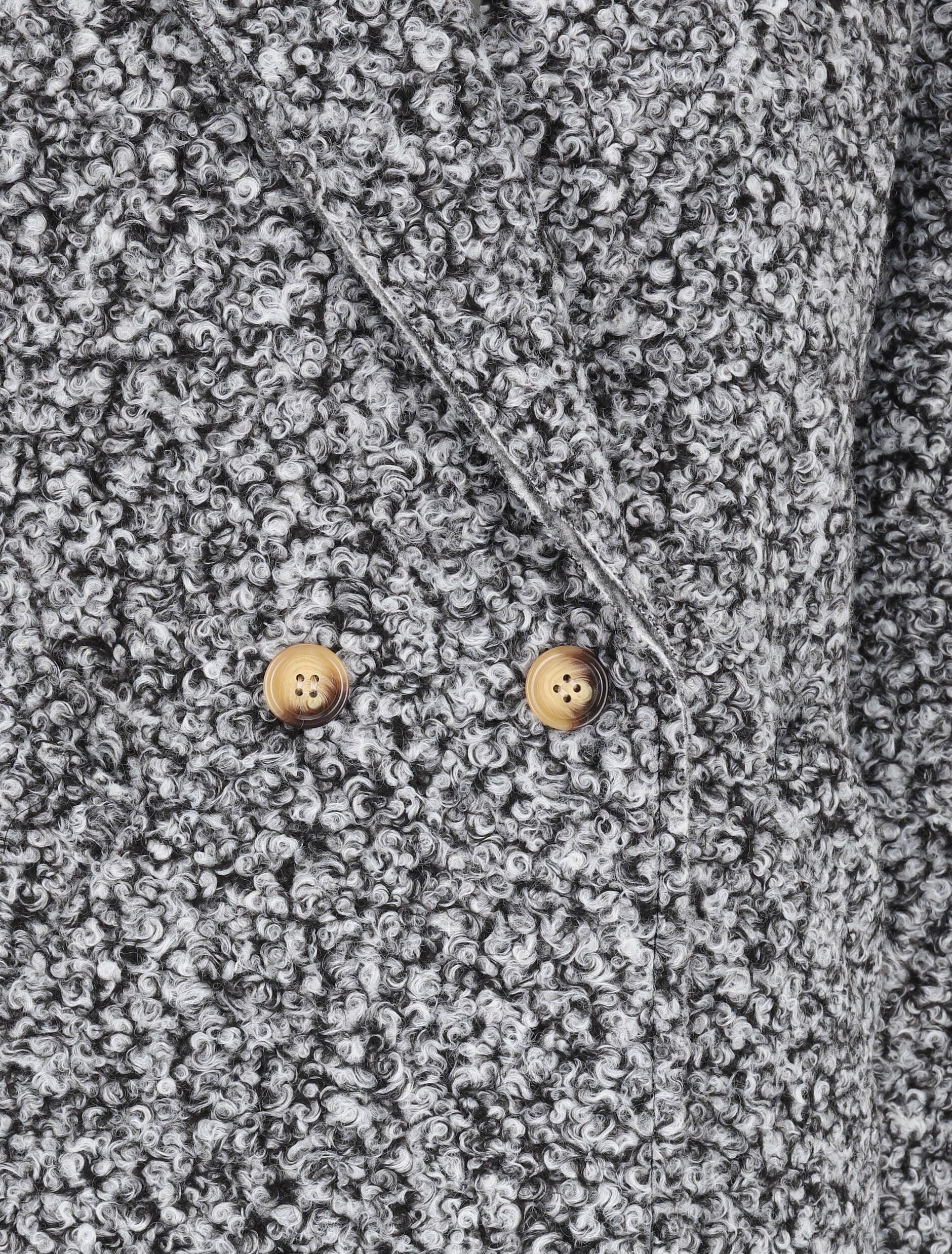 Manteau long coupe droite effet laine bouclée - Gris chiné - 3