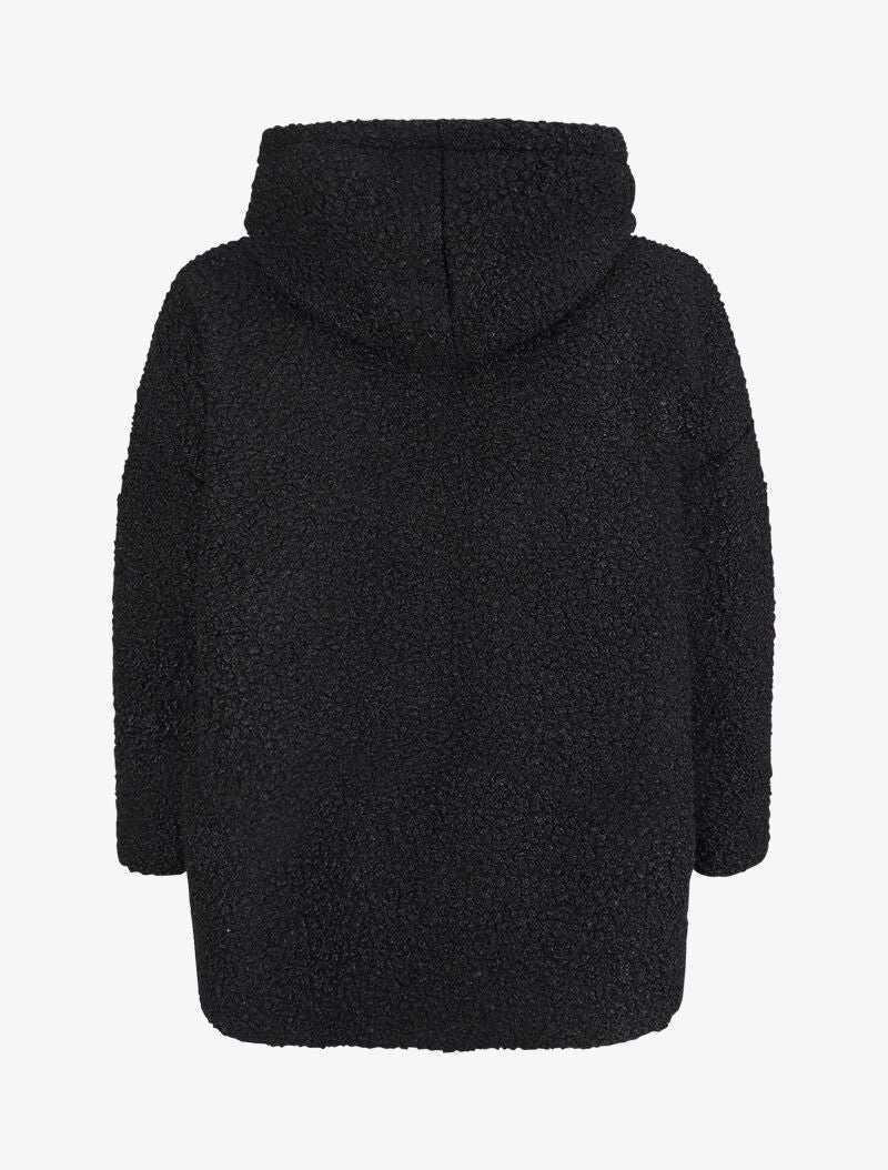 Manteau oversize à capuche en maille bouclette - Noir - 2
