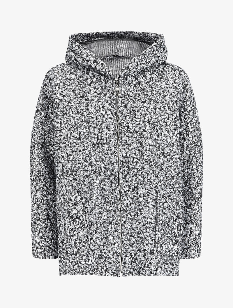 Manteau oversize à capuche en maille bouclette - Gris chiné - 4