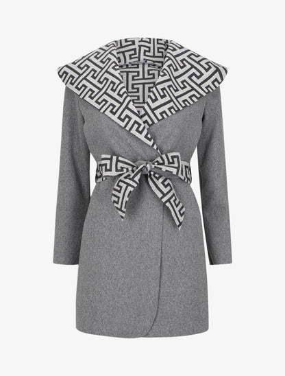 Manteau à col large imprimé grec - Gris - 1