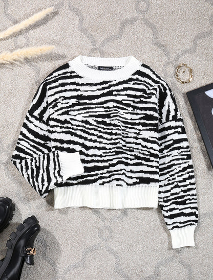 Pull court à imprimé zèbre - Blanc - 1