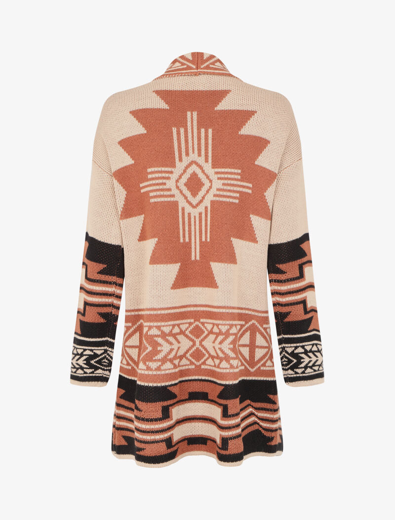 Gilet long à motif aztèque - Camel - 2