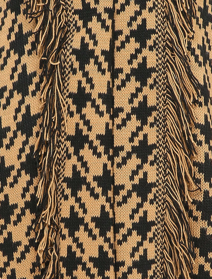 Gilet mi-long à imprimé pied de coq - Camel - 3