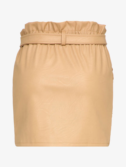 Mini-jupe paperbag en simili - Beige - 2