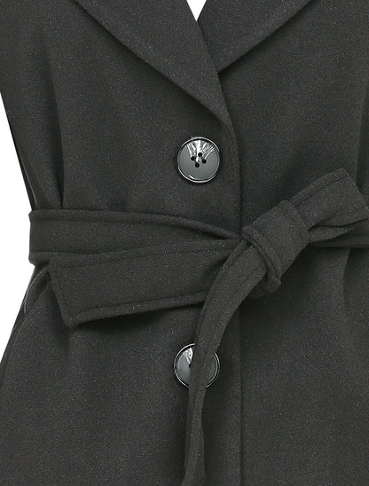 Manteau mi-long ceinturé - Noir - 3