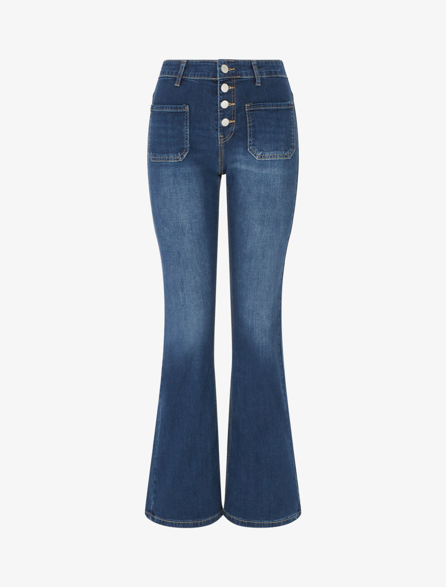 Jean taille haute à 4 poches coupe flare - Bleu - 1