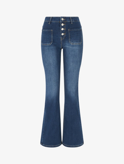 Jean taille haute à 4 poches coupe flare - Bleu - 1