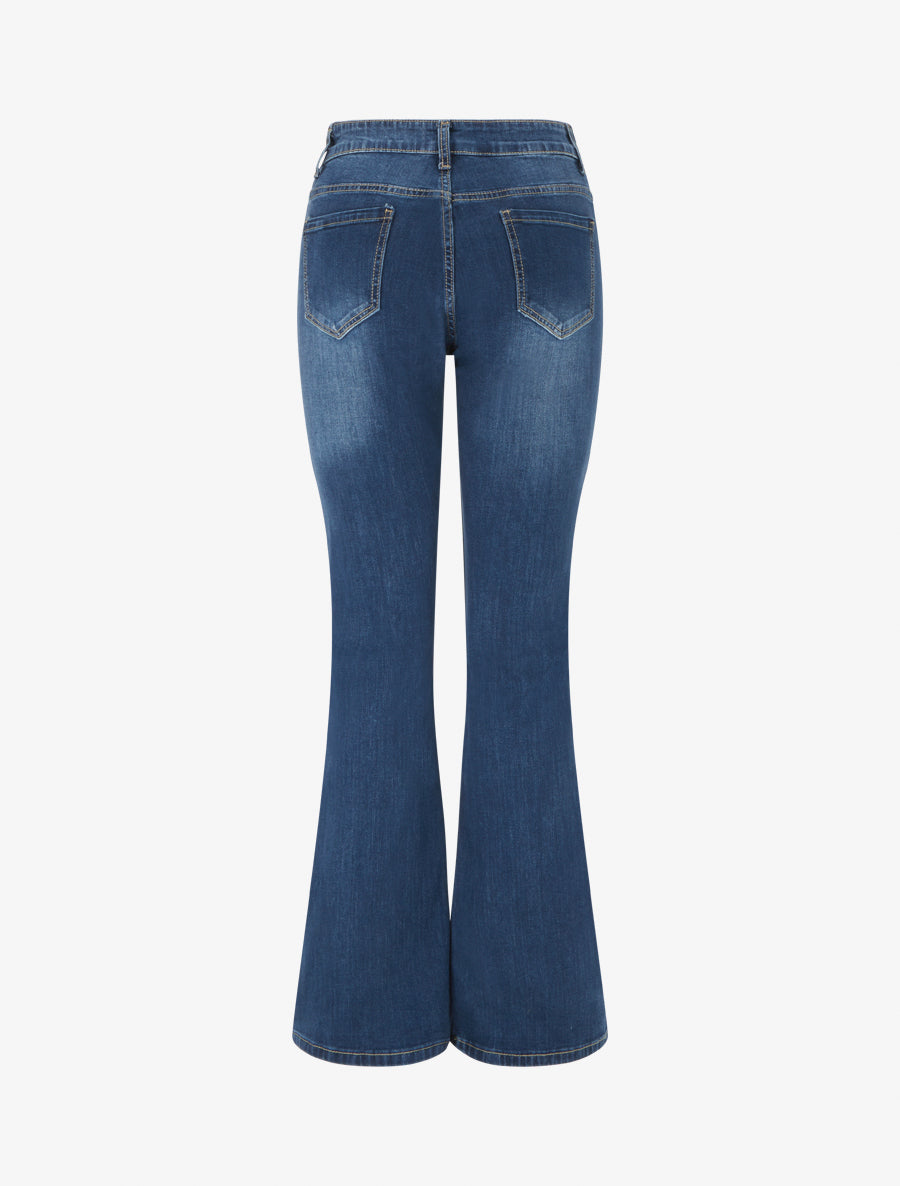 Jean taille haute à 4 poches coupe flare - Bleu - 2