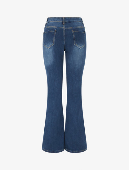 Jean taille haute à 4 poches coupe flare - Bleu - 2