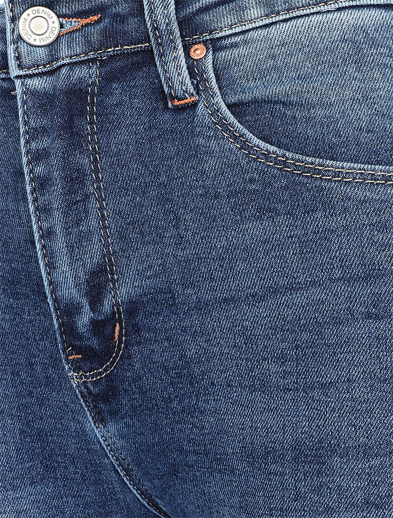 Jean push-up taille haute à coutures contrastantes - Bleu denim - 3