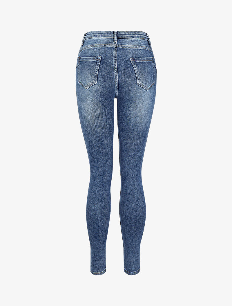 Jean skinny taille haute à griffures - Bleu denim - 2
