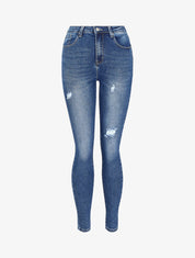 Jean skinny taille haute déchiré - Bleu denim - 4