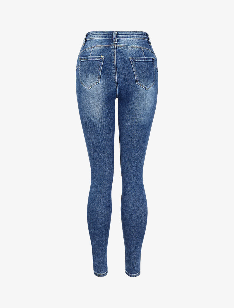 Jean skinny taille haute déchiré - Bleu denim - 2
