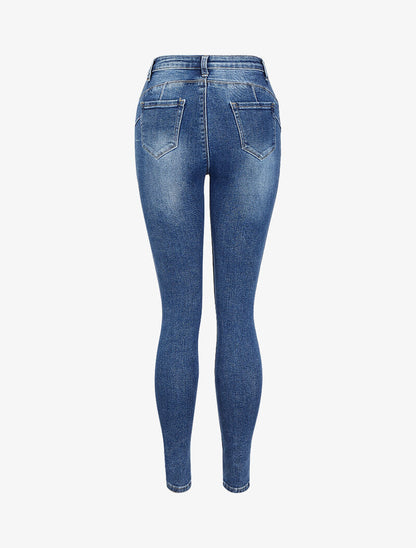 Jean skinny taille haute déchiré - Bleu denim - 2