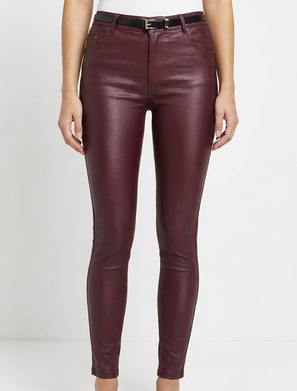 Beschichtete Skinny-Hose - Weinrot
