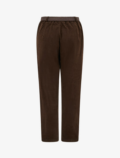 Pantalon style paper bag effet velours côtelé - Marron - 2