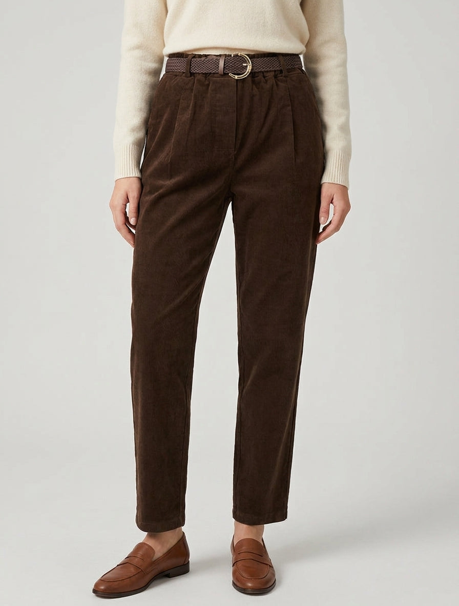 Paperbag-Hose im Cord-Look - Braun