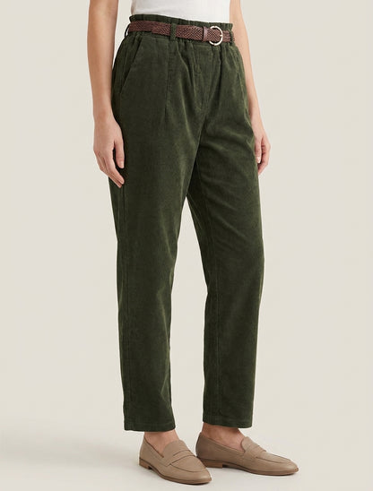 Paperbag-Hose im Cord-Look - Kaki