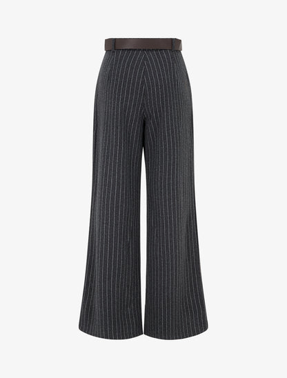 Pantalon ample taille haute à rayures - Noir - 2