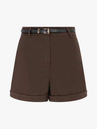 Short ample en flanelle motif chevron - Marron - 1
