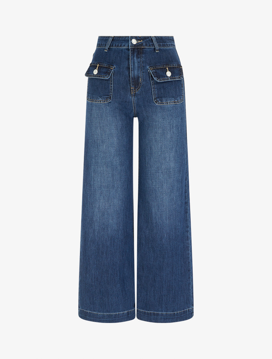 Jean à 4 poches coupe wide leg - Bleu denim - 1