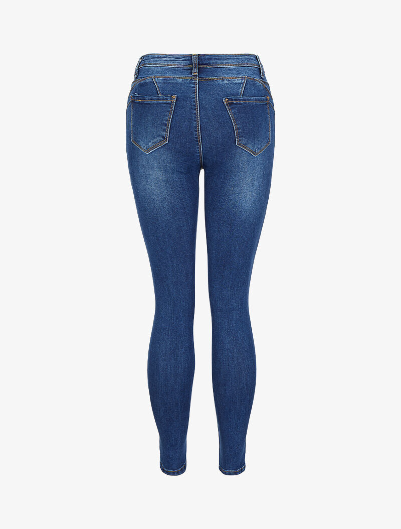 Jean taille haute coupe skinny légèrement délavé - Bleu denim - 2