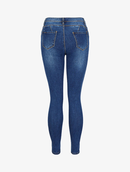 Jean taille haute coupe skinny légèrement délavé - Bleu denim - 2