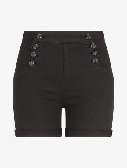Short uni à taille élastiquée - Noir - 1