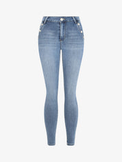 Jean skinny taille haute poches boutonnées - Bleu clair - 1