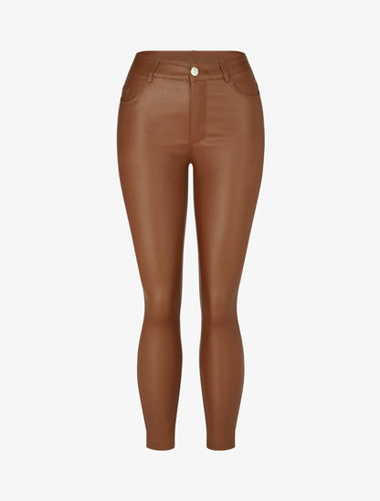 Jean skinny taille standard effet ciré - Camel - 5